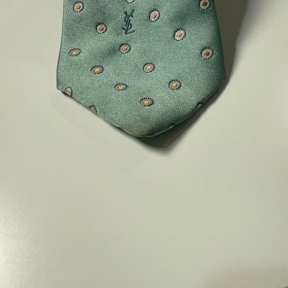 Yves Saint Laurent Tie Mens Green Geometric Medallion YSL Logo